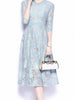Lace dress with sleeve blue wedding guest cocktail party prom graduation PHIKASYQ8907