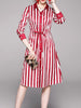 Red striped dress long sleeve wedding guest cocktail party graduation office PTRYTLYQ785