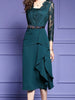 Lace dress with sleeve green wedding guest prom cocktail party homecoming midi PTESS4676