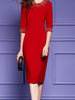 Red dress with sleeve knee length wedding guest cocktail party homecoming bead PTESS4527
