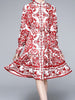 Red floral dress long sleeve wedding guest cocktail party graduation office PHIKAXCBY5917