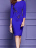 Blue dress with sleeve bodycon wedding guest cocktail party graduation beading PTESS4521