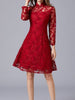 Lace dress with sleeve wedding guest prom cocktail party above knee graduation red PTAOY14418