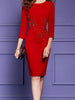 Red dress with sleeve wedding guest cocktail party graduation bodycon beading PTESS4521