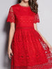 Red lace wedding guest dress prom short sleeve cocktail homecoming formal vintage JLTAOY111706