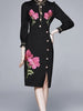 Black dress prom cocktail party wedding guest long sleeve formal embroidery JLTESS3673