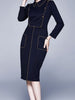 Long sleeve dress navy blue wedding guest cocktail party homecoming vintage JLTESS2750