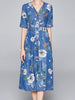 Blue dress short sleeve midi floral cocktail party wedding guest casual beach JLTESS3459