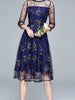 Blue lace dress wedding guest prom cocktail party with sleeve midi formal JLSIMG08105