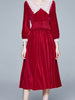 Lace red dress wedding guest midi long sleeve prom cocktail party casual vintage JLTESS3715