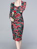 Floral dress bodycon 3/4 sleeve wedding guest prom cocktail party vintage casual JLTESS3945
