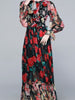 Red floral dress long sleeve prom cocktail wedding party guest maxi homecoming JLTESS4031