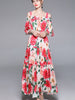 Red pink floral dress Bohemian wedding guest prom cocktail party maxi vintage JLTESS4039