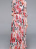 Red floral dress with sleeve midi wedding guest prom cocktail party casual vintage JLTESS4019