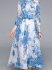 Blue floral dress wedding guest cocktail prom party 3/4 sleeve midi homecoming JLTESS4018