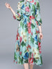 Floral dress green 3/4 sleeve midi wedding guest prom cocktail party homecoming JLTESS4013
