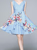 Blue floral dress mini wedding guest prom cocktail party homecoming v neck casual JLTESS4011