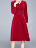 Red dress long sleeve midi wedding guest prom cocktail party graduation vintage JLTESS3784