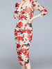 Floral dress red midi wedding guest prom cocktail party 3/4 sleeve bodycon casual JLTESS3783
