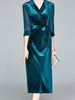 Blue green dress midi wedding guest 3/4 sleeve prom cocktail party homecoming JLTESS3741