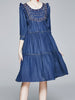 Blue dress with sleeve wedding guest cocktail party homecoming embroidery JLTESS3663
