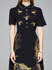 Black gold dress with sleeve mini gold embroidery wedding guest cocktail prom JLTESS3434