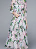 Lace dress with sleeves midi wedding cocktail guest green pink floral bow vintage JLTESS4161