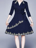 Navy blue dress with sleeve wedding guest prom cocktail party formal embroidery JLTESS2620