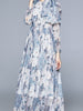 Blue gray floral dress long sleeve maxi wedding guest Bohemian Boho cocktail JLKERR885785701