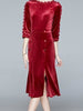 Burgundy dress with sleeve wedding guest cocktail prom party formal knee length JLKERR365675506