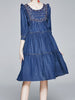 Blue dress with sleeve cocktail party wedding guest vintage embroidery JLKERR319790617