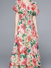 Long dress with sleeve wedding guest prom cocktail party pink floral Bohemian JLTESS4187