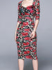 Red floral animal print dress with sleeve midi bodycon cocktail wedding guest JLTESS4194