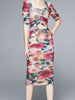 Floral dress bodycon three quarter sleeve midi wedding guest cocktail party JLTESS4192