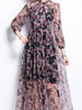 Black purple floral dress maxi long sleeve wedding guest cocktail prom party JLTESS4310