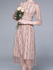 Lace midi pink dress wedding guest prom cocktail party with sleeve graduation JLTESS4336