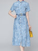 Blue floral dress midi with sleeve cocktail prom wedding guest casual vintage JLTESS4397