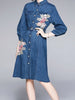 Blue dress with sleeve wedding guest party homecoming casual vintage knee length JLTESS4392