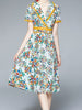 Short sleeve dress wedding guest yellow floral prom cocktail party vintage JLBANU275