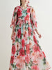 Red floral dress with sleeve maxi wedding guest cocktail party Bohemian Boho prom JLBAN336