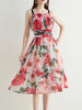 Red pink dress wedding guest spaghetti strap cocktail floral homecoming vintage JLBANU84