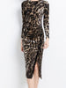 Long sleeve dress leopard animal print wedding guest prom cocktail party midi JLTESS4545