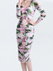 Long sleeve dress bodycon wedding guest cocktail party pink green floral vintage JLBANU148