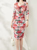 Red floral dress with sleeve wedding guest prom cocktail party vintage bow formal JLBANU240