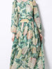 Maxi green dress long sleeve wedding guest prom cocktail party vintage floral JLBANU377