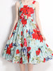 Red green floral dress wedding guest spaghetti strap cocktail party vintage JLBANU376
