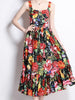Midi dress spaghetti strap wedding guest cocktail party red floral prom vintage JLTESS4730