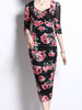 Black red floral dress with dress midi wedding guest cocktail party bodycon vintage JLTESS4722