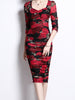 Midi red dress with dress bodycon wedding guest cocktail party vintage floral JLTESS4720