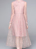 Lace pink dress midi long sleeve wedding guest graduation cocktail party prom JLTESS4690